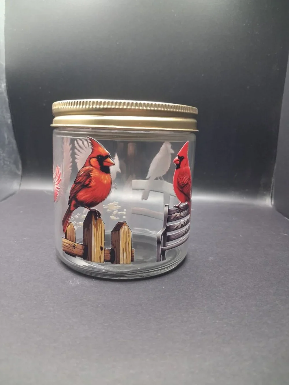 Cardinal Winter Glass Storage Jar 16oz Gold Lid